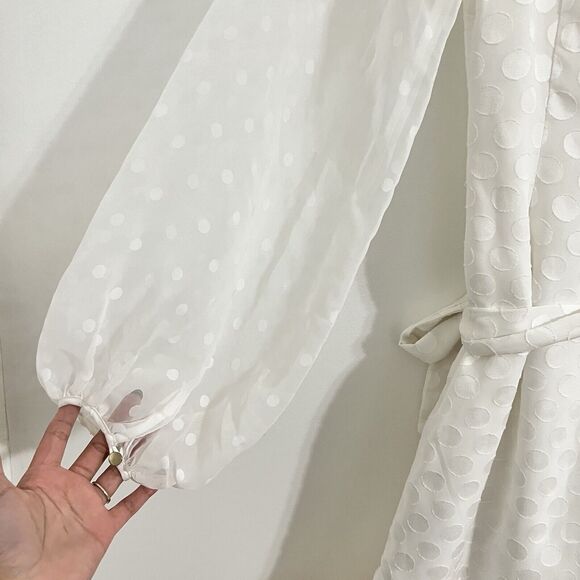 Keepsake See You Now White Polka Dot Wrap Dress Size S Long Sleeve Chiffon - Picture 9 of 11